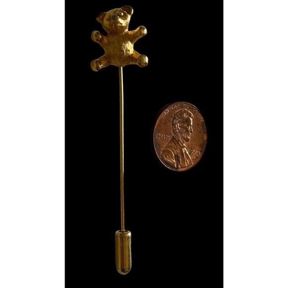 Crown Trifari Gold Tone Teddy Bear Stick Pin Vintage Jewelry - Picture 2 of 6